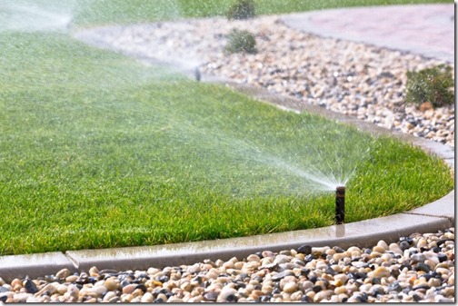 watering lawn with sprinklers